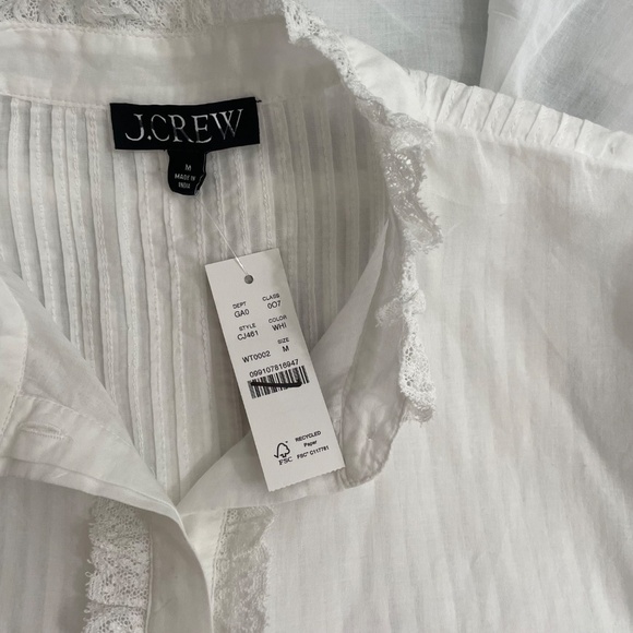 NWT!! J. CREW Lace Trim Cinched-Waist Cotton Voile White Top Blouse Medium - Picture 13 of 16